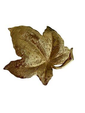Vintage Charel Gold Tone Ivy Leaf Brooch Signed Mid Century Botanical Nature Pin